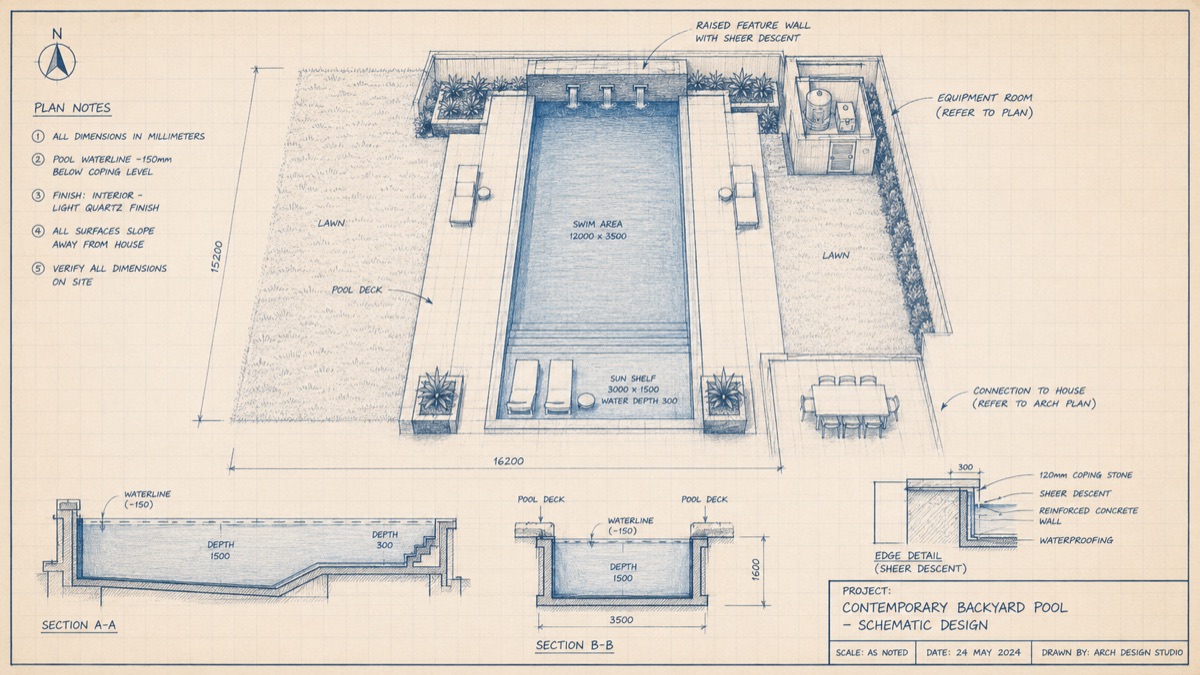 Schematic pool design drawing